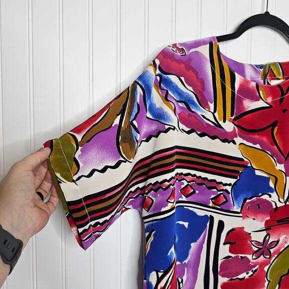 Che Studio Womens Vintage Short Sleeve Abstract Top Size Large 90s Vibrant Artsy - Picture 5 of 11